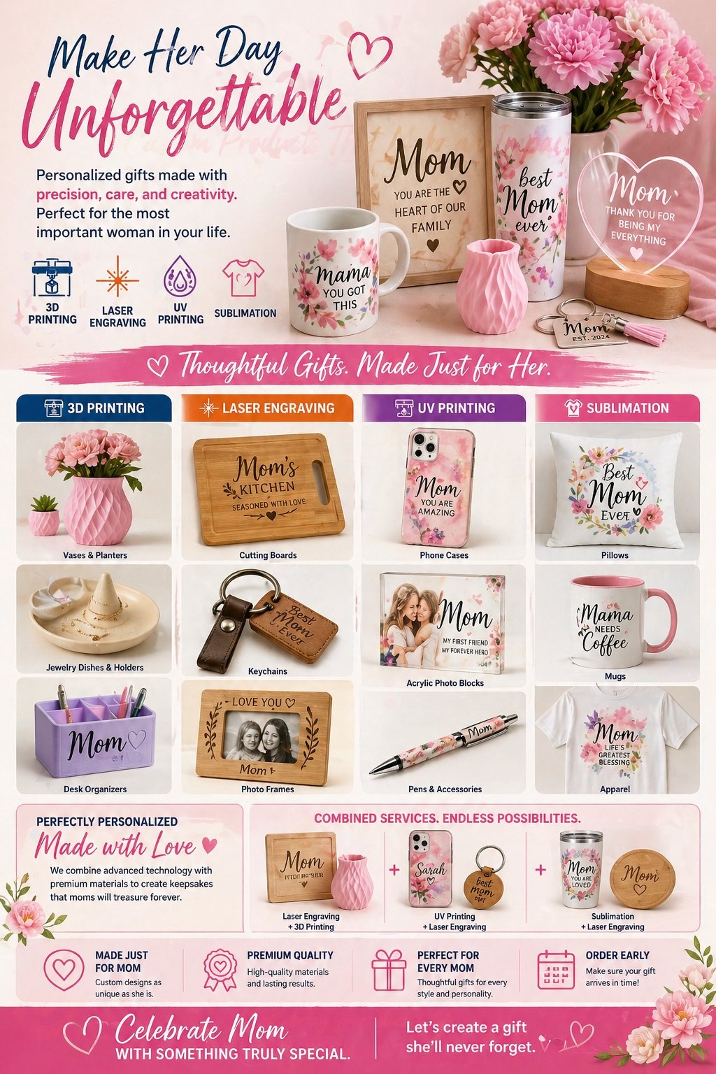 JEG's Designs Mother's Day gift guide — 3D printing, laser engraving, UV printing and sublimation