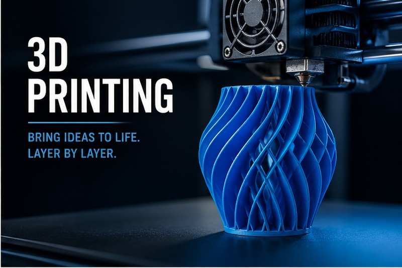 3D printed robot figurine and geometric vases